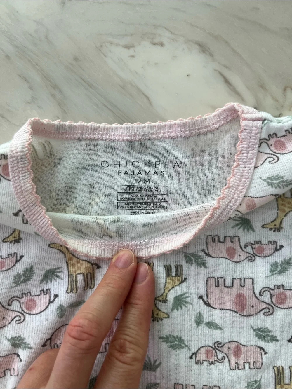 Toddler Pink Elephant & Giraffe Printed Pajama Set